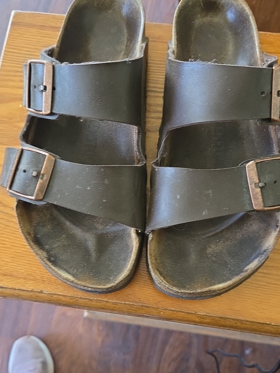 Birkenstock Shoes - Birkenstock Two-Strap Sandals in Dark Brown with Bronze Buckles